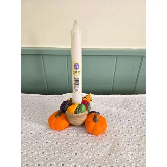 Partylite Cornucopia Taper Candle Holder Autumn Thanksgiving w/Candle - Picture 2 of 7